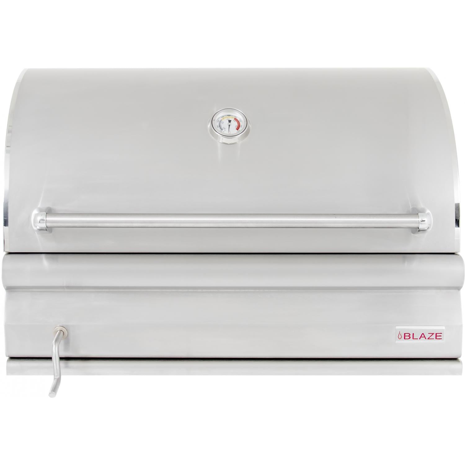 Stainless steel charcoal grill with lid thermometer and horizontal control bar