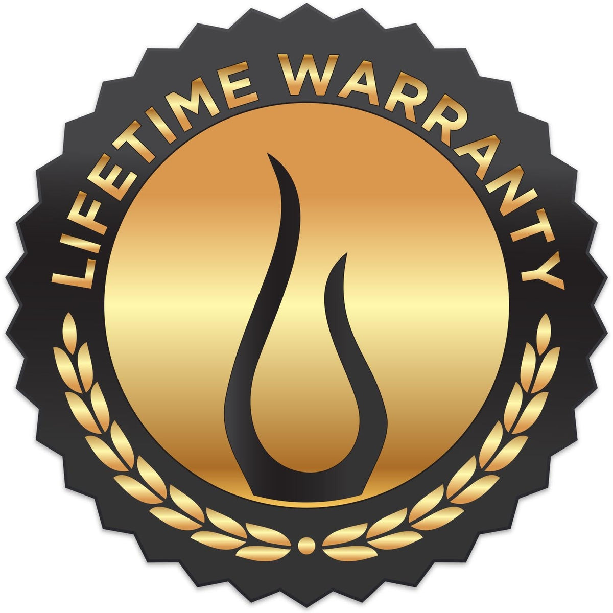 Life Time Warranty badge with flame icon