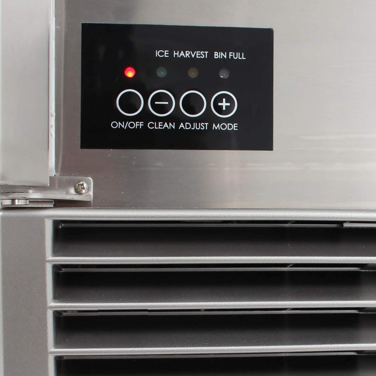 Ice maker control panel with LED indicator and button controls