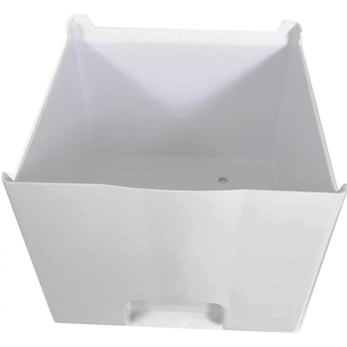 White ice harvest bin tray with integrated front access opening