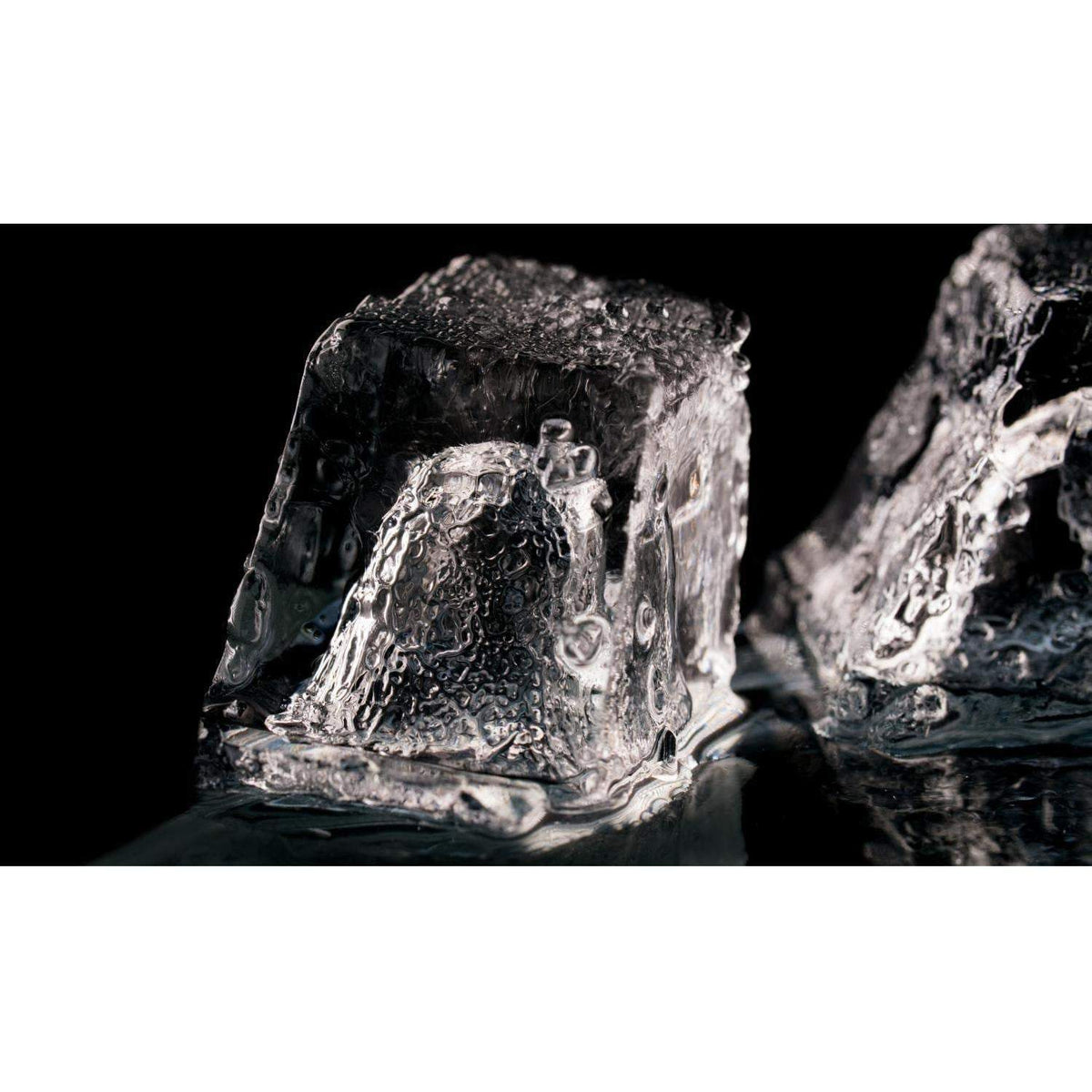 Clear ice cubes clustered together
