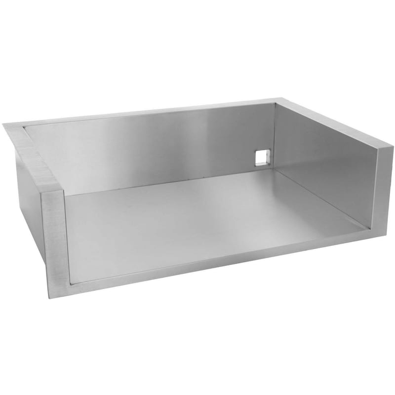 Insulated grill jacket, rectangular stainless steel tray with side handles and small opening