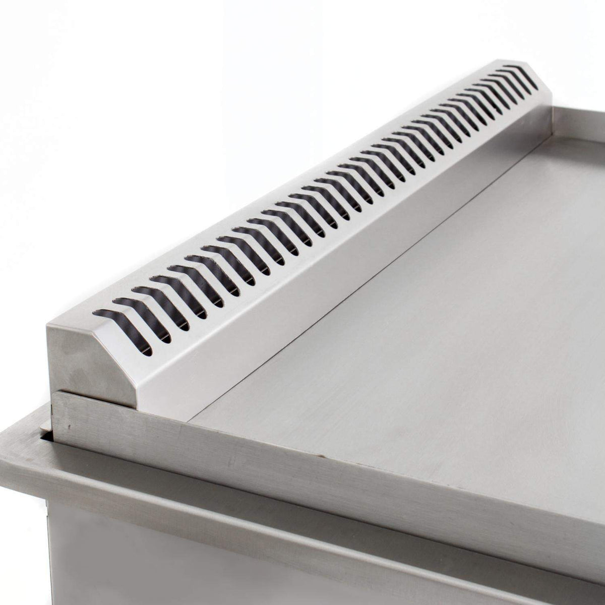 Stainless steel built-in liquid propane griddle, front burner strip with vent slots