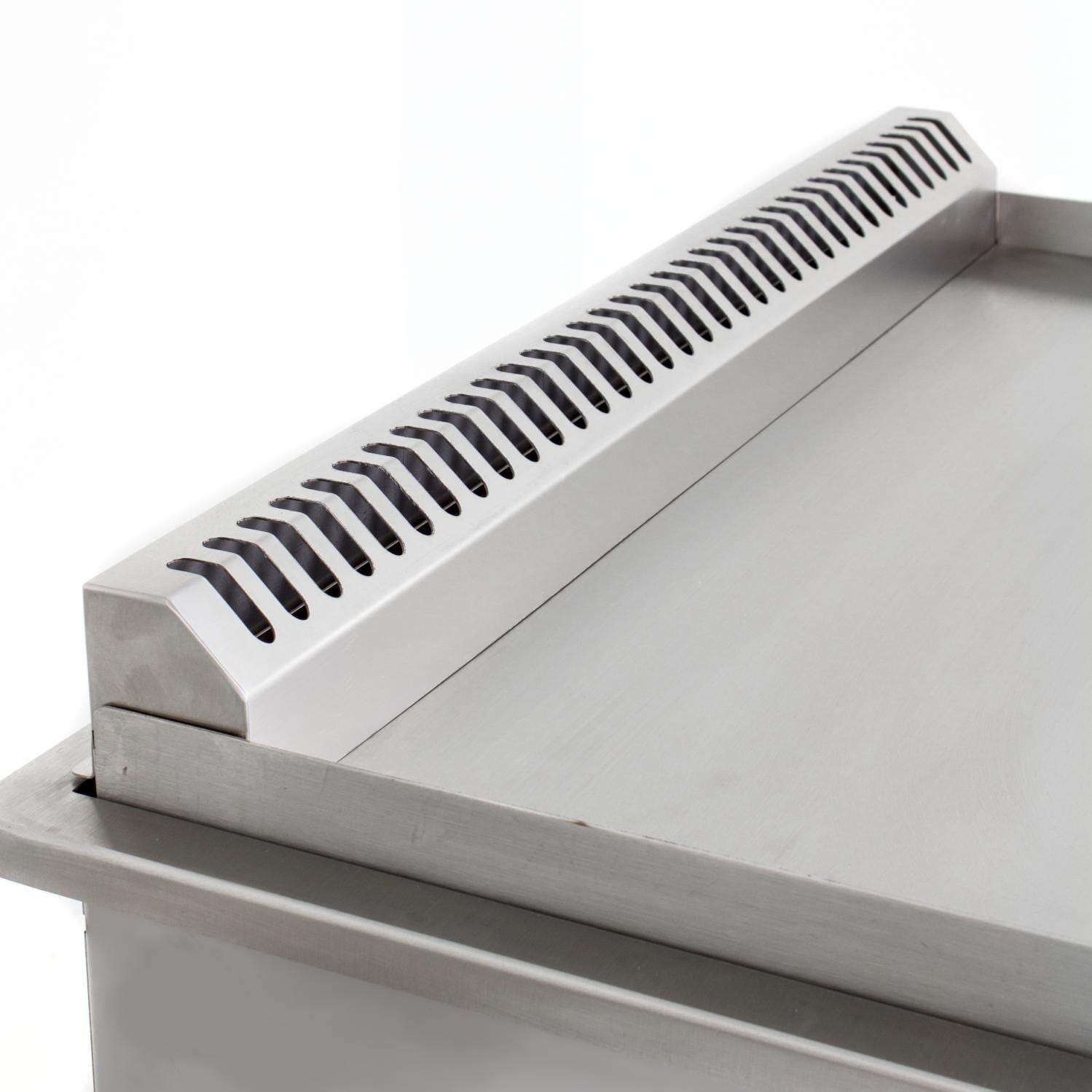 Stainless steel grill back vent panel with narrow air slots