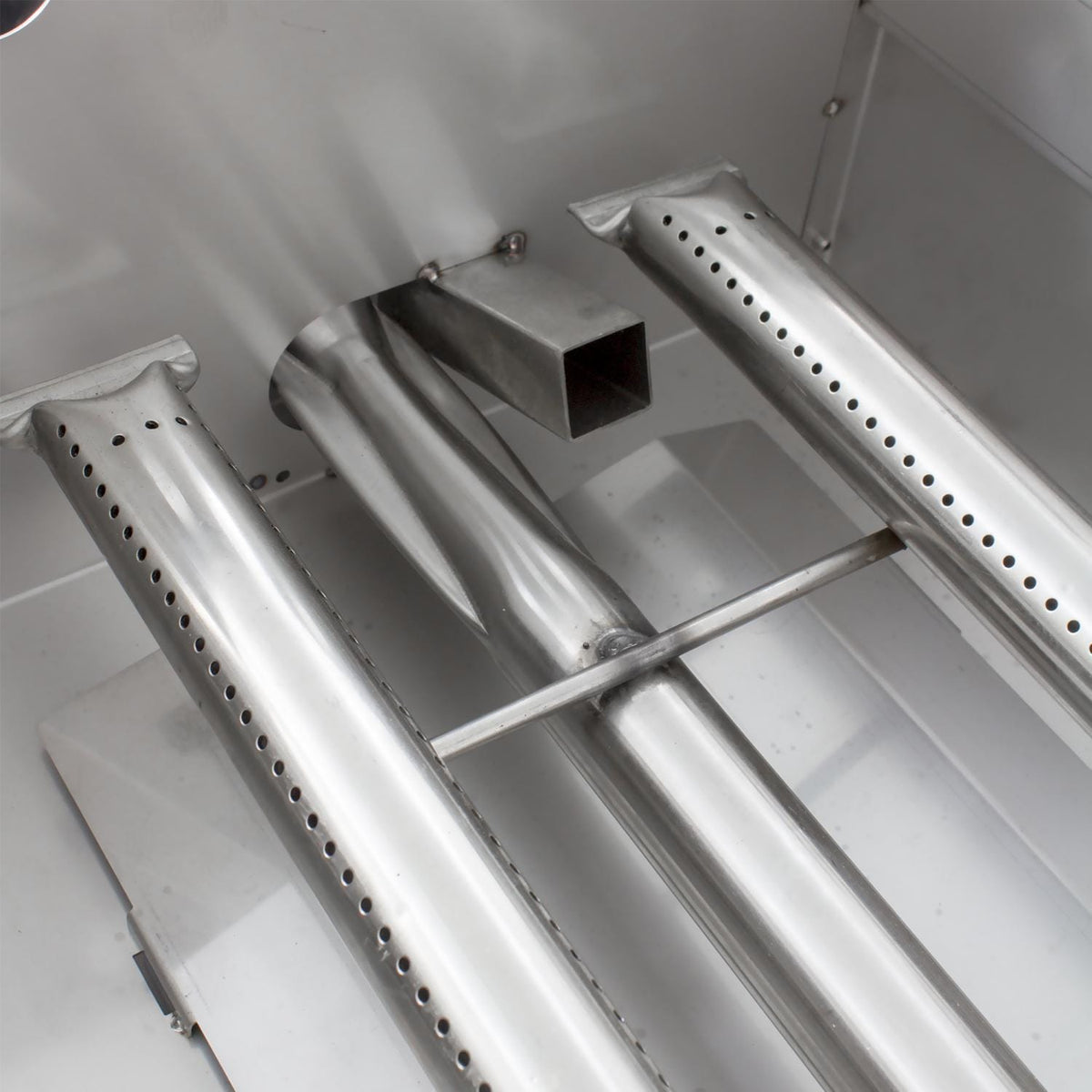 30-inch natural gas griddle interior burners with perforated vent tubes, stainless steel