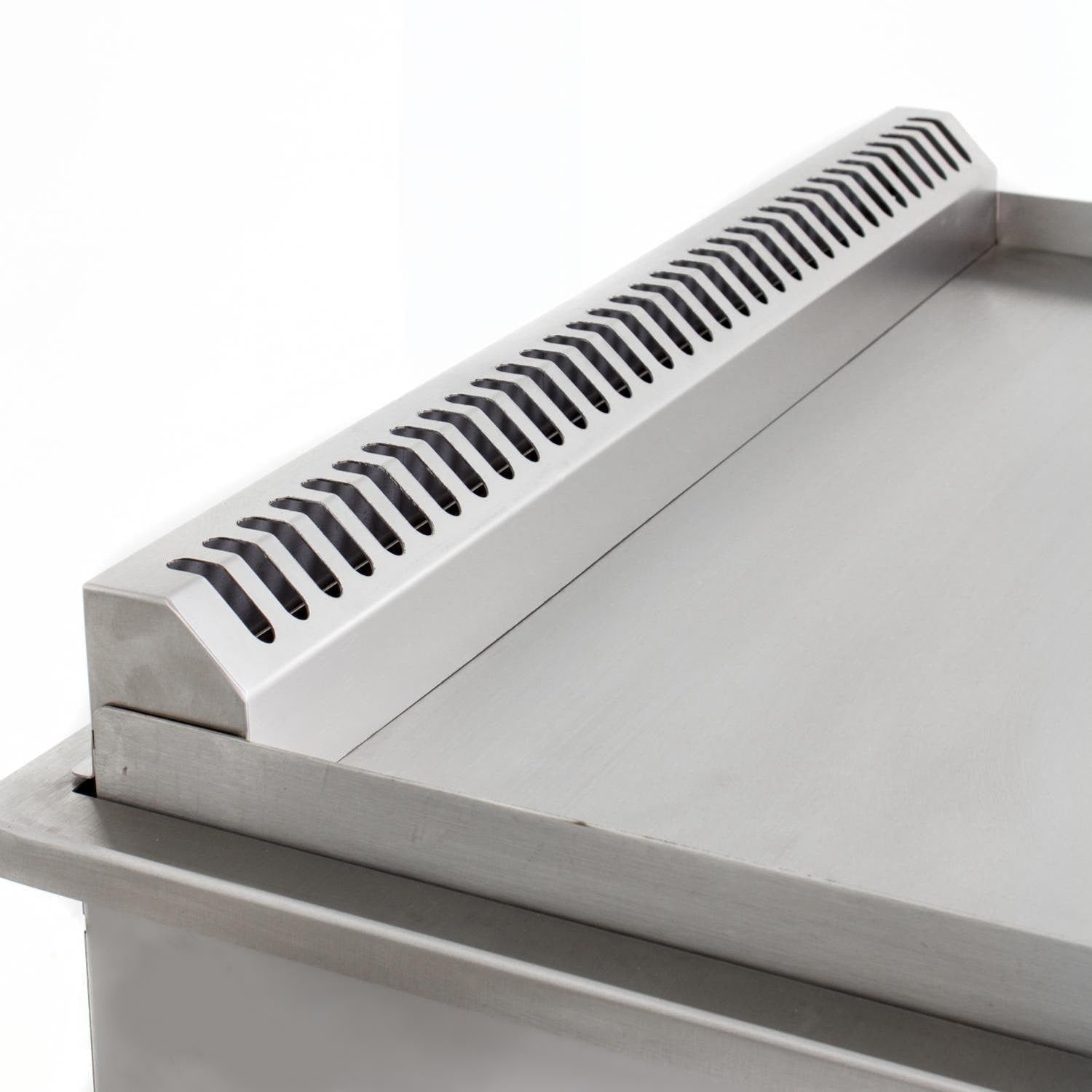 30-inch freestanding natural gas griddle burner with black vent slots, stainless steel