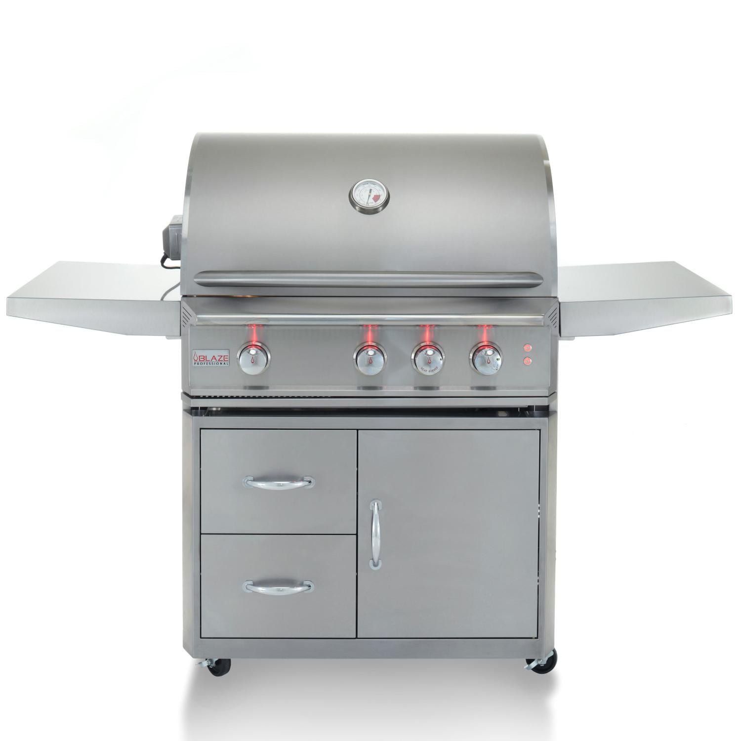 Stainless steel Blaze Professional 3-burner freestanding propane gas grill with side shelf