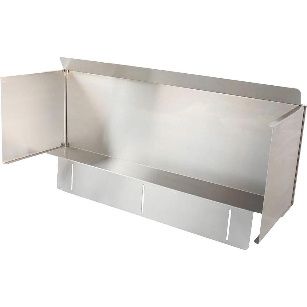 Stainless steel grill wind guard panel with open front and side brackets