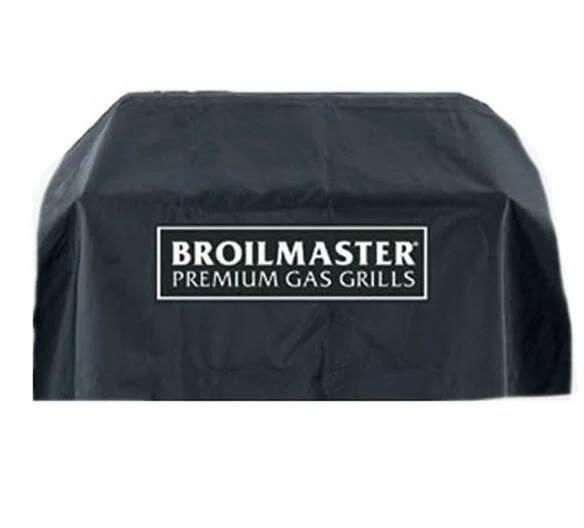 Dark grill cover with Broilmaster Premium Gas Grills logo for built-in island grill
