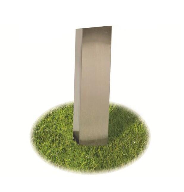 Stainless steel in-ground post with tall rectangular column and round base