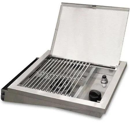 Broilmaster infrared side burner with open lid, stainless grate and control knob