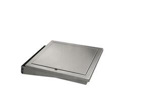 Stainless steel drop-down shelf with bracket, gray metal surface
