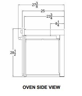 Double wall oven side-view installation diagram with dimension measurements