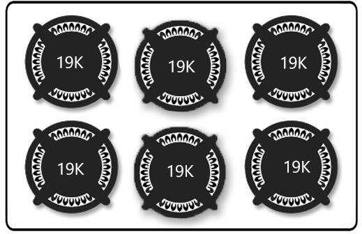 Burner heat settings diagram with six 19K icons around the cooktop layout
