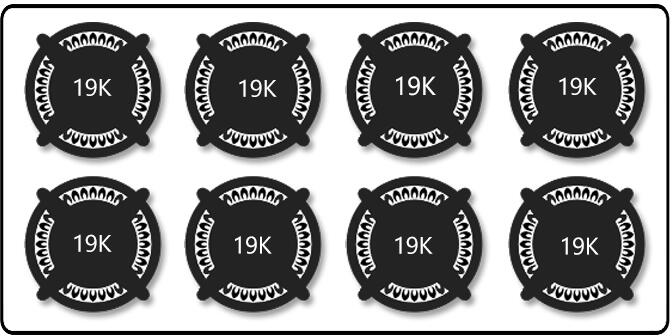 48in gas rangetop burner caps, eight 19K markings in black