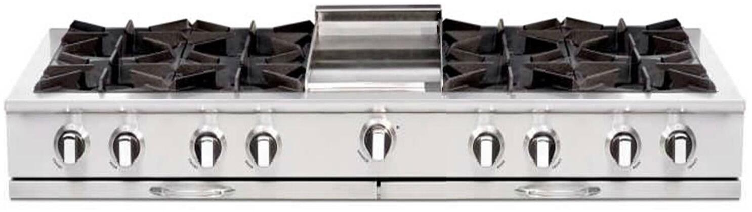 Built-in gas rangetop, stainless steel burner grates and control knobs
