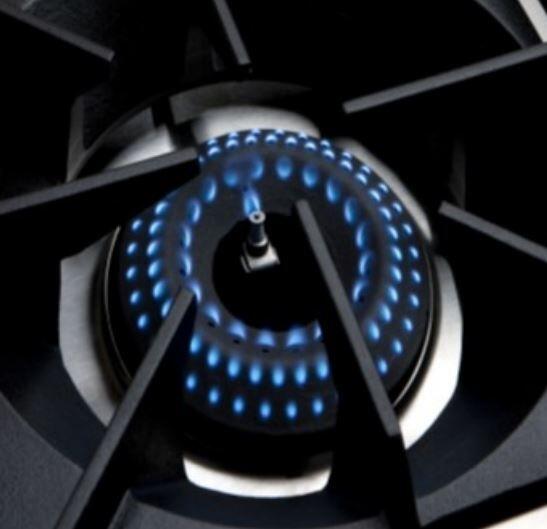 Gas burner with blue flame jets in a circular burner head