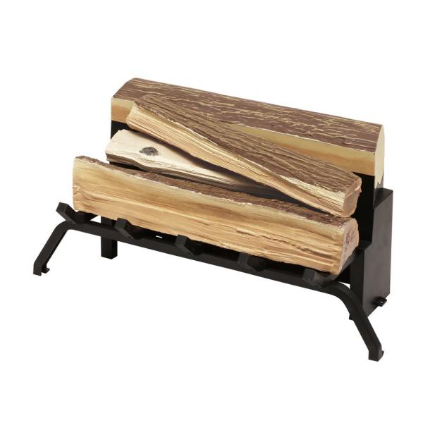 Faux cut log set accessory with black metal log rack