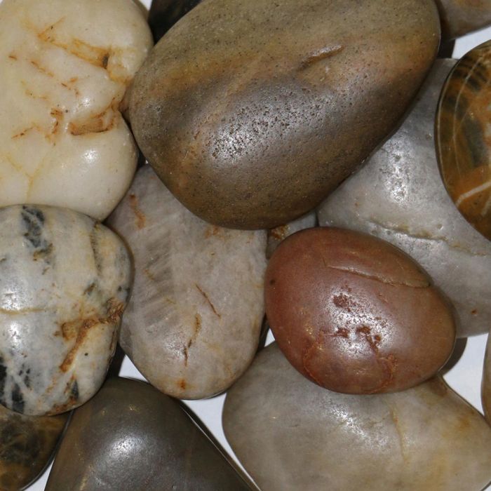 Smooth river rocks accessory set, assorted cream, brown, and gray stones