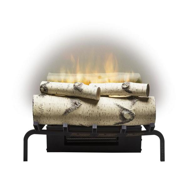 20-inch electric firebox insert with birch-effect log set and glowing flames
