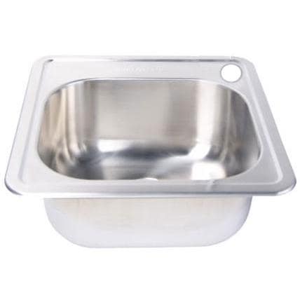 Stainless steel outdoor sink basin with rounded interior and drain opening