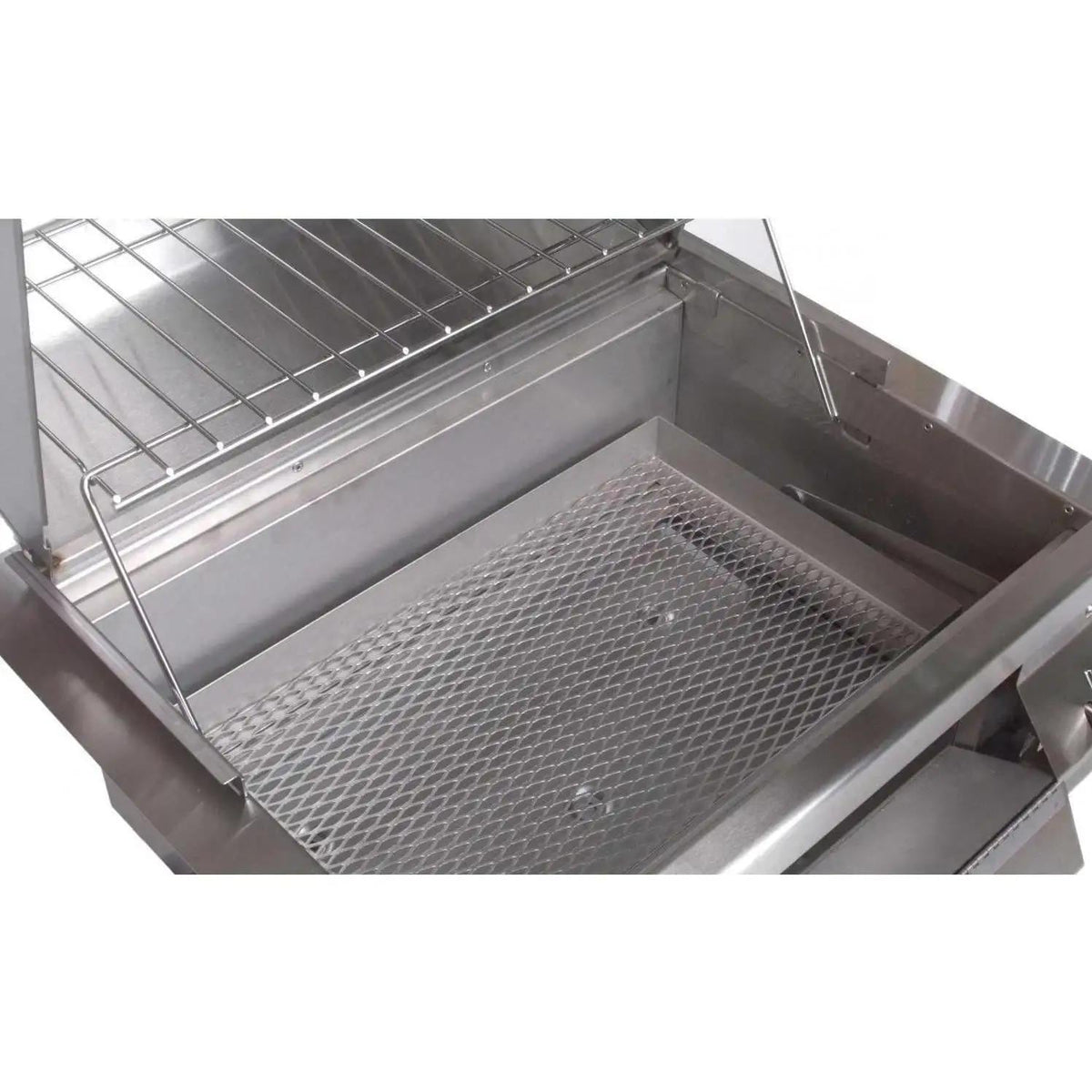 Stainless steel charcoal smoker grill firebox with charcoal pan and grate