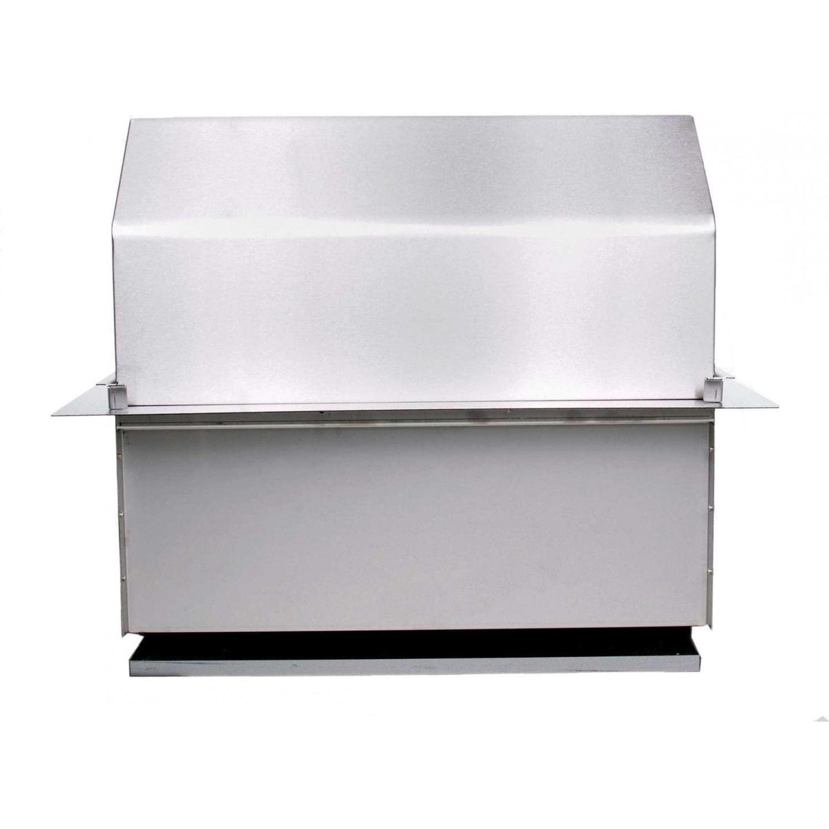 Stainless steel built-in charcoal smoker grill with closed lid and side vents