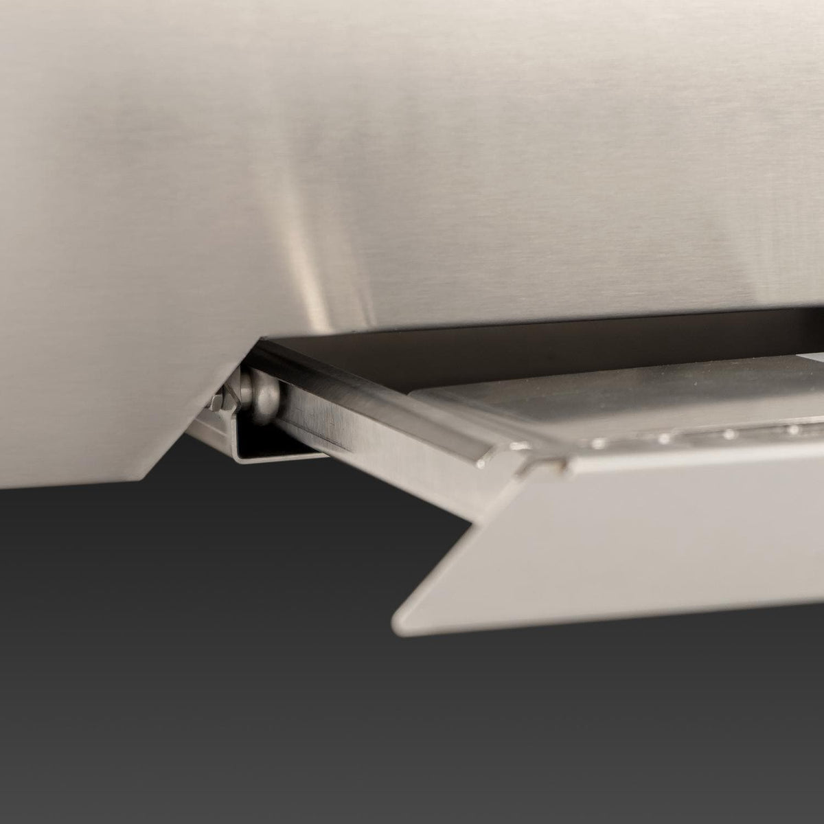 Stainless built-in gas grill side tray support with open access compartment