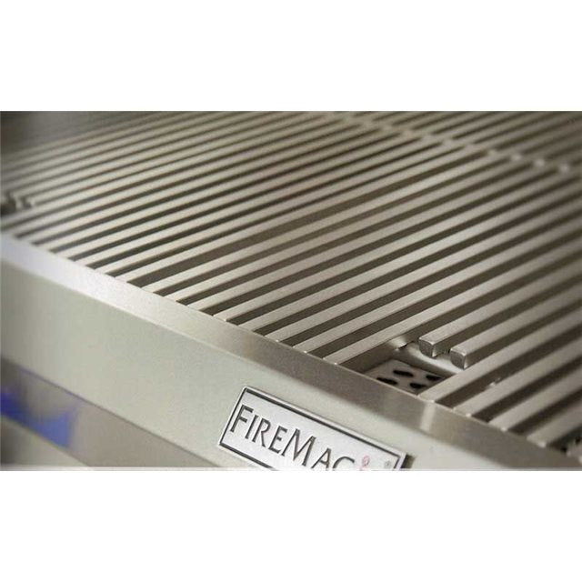 Fire Magic stainless steel cooking grids with bar sear pattern and logo plate