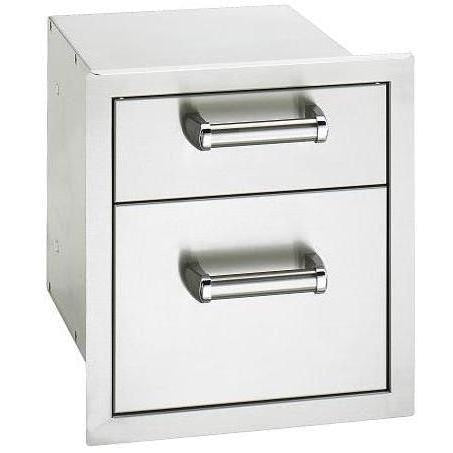 Double access drawer with two stacked fronts and chrome bar handles