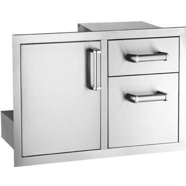 Stainless steel flush access door with double drawers and bar pulls, soft-close style