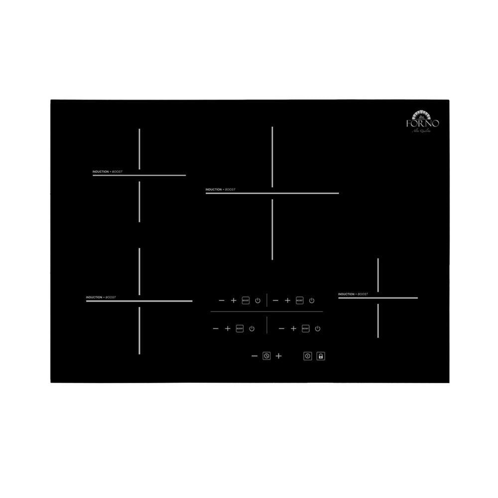 30-inch black induction cooktop with touch control panel and cook zone lines