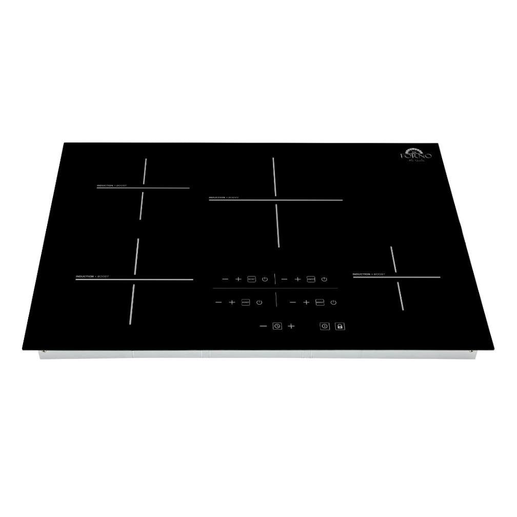30-inch black induction cooktop with touch controls and cook zones, built-in glass top