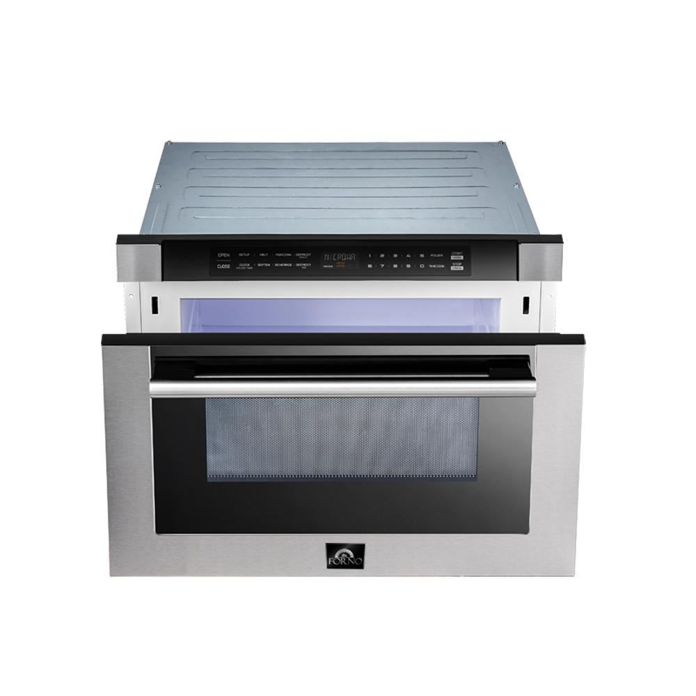 Stainless steel gas range with open oven door and control panel