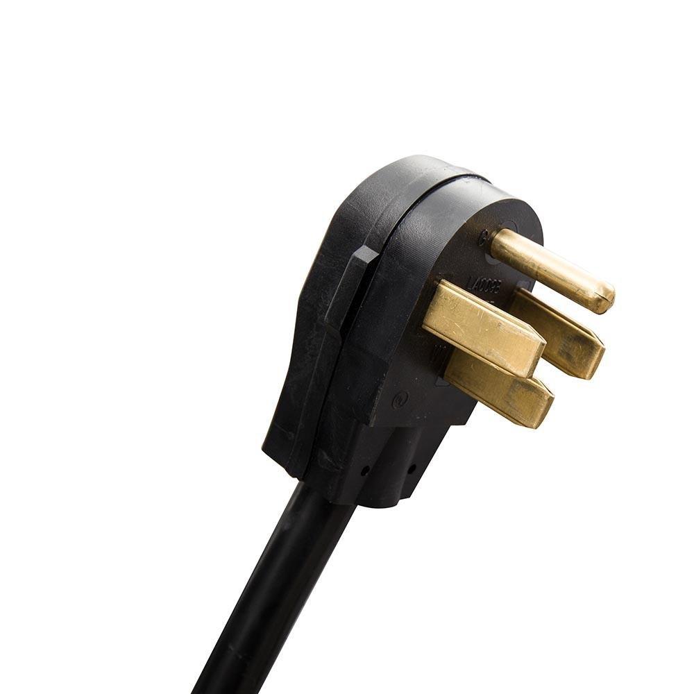 Three-prong grounded power plug with black and gold connector
