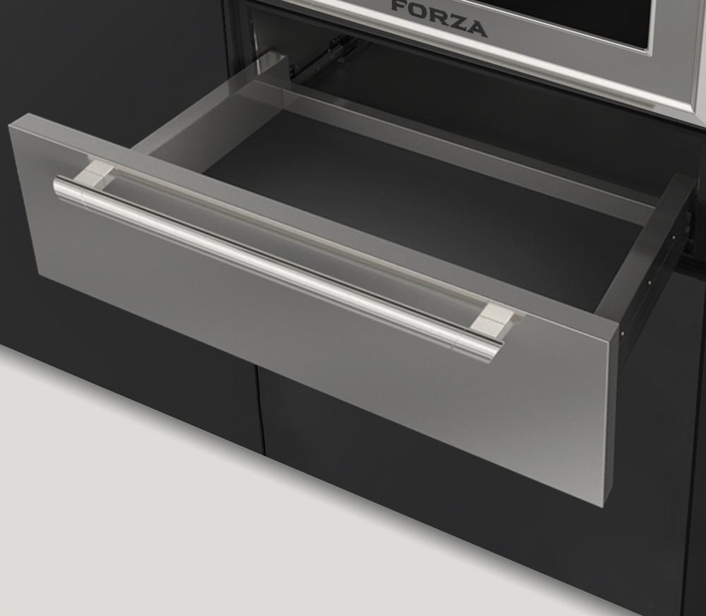 FORZA electric warming drawer with open drawer cavity and stainless rack