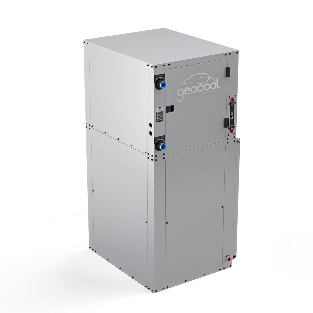 MRCOOL GeoCool HVAC unit, white metal cabinet with right-side controls