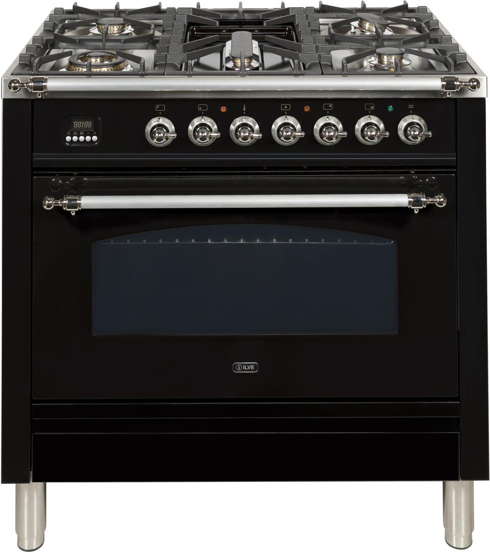 Ilve 36 Duall Fuel Range In Glossy Black Upn90fdmpnxng 6730