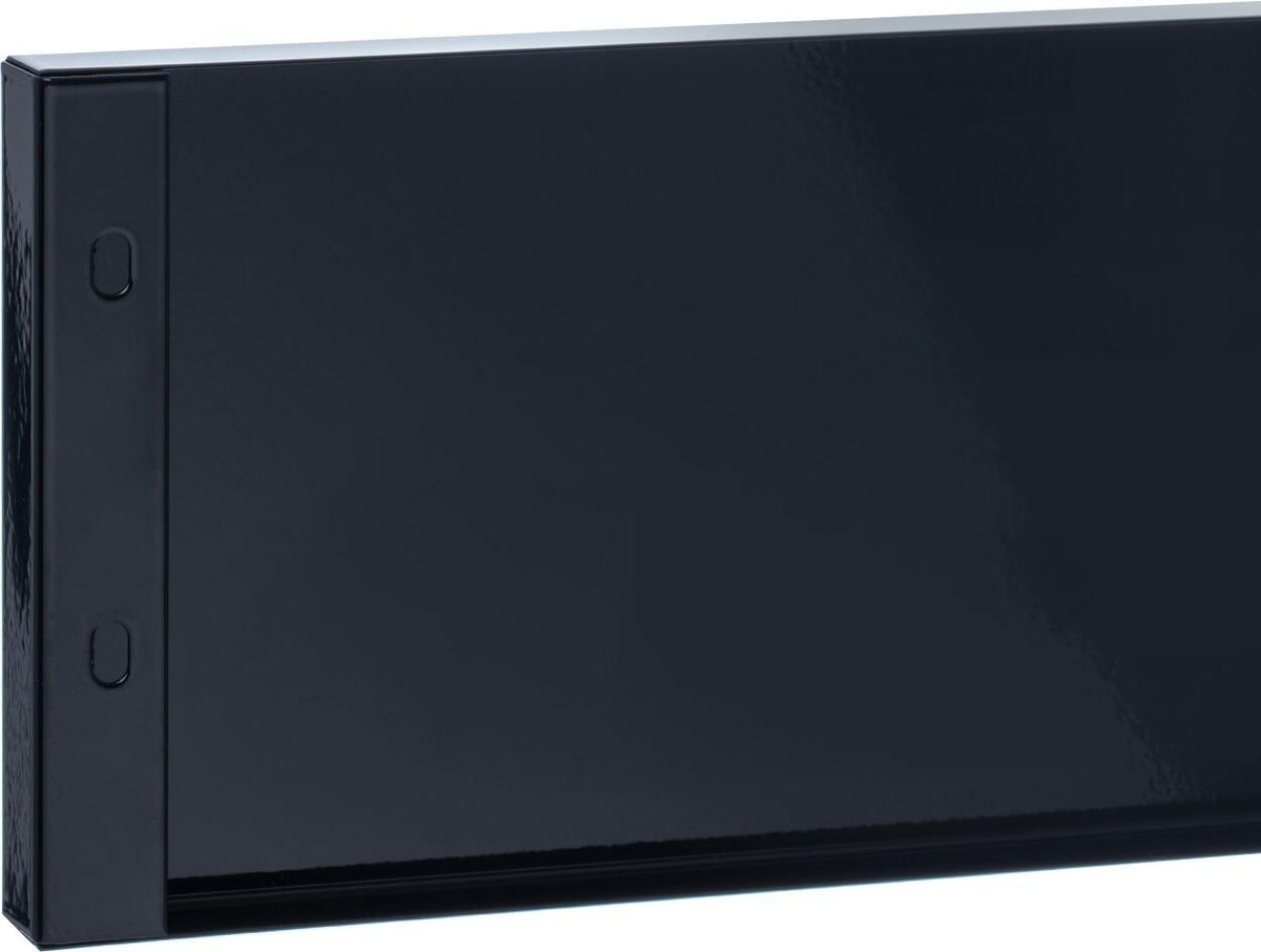 Matte graphite range toe kick panel with two mounting holes