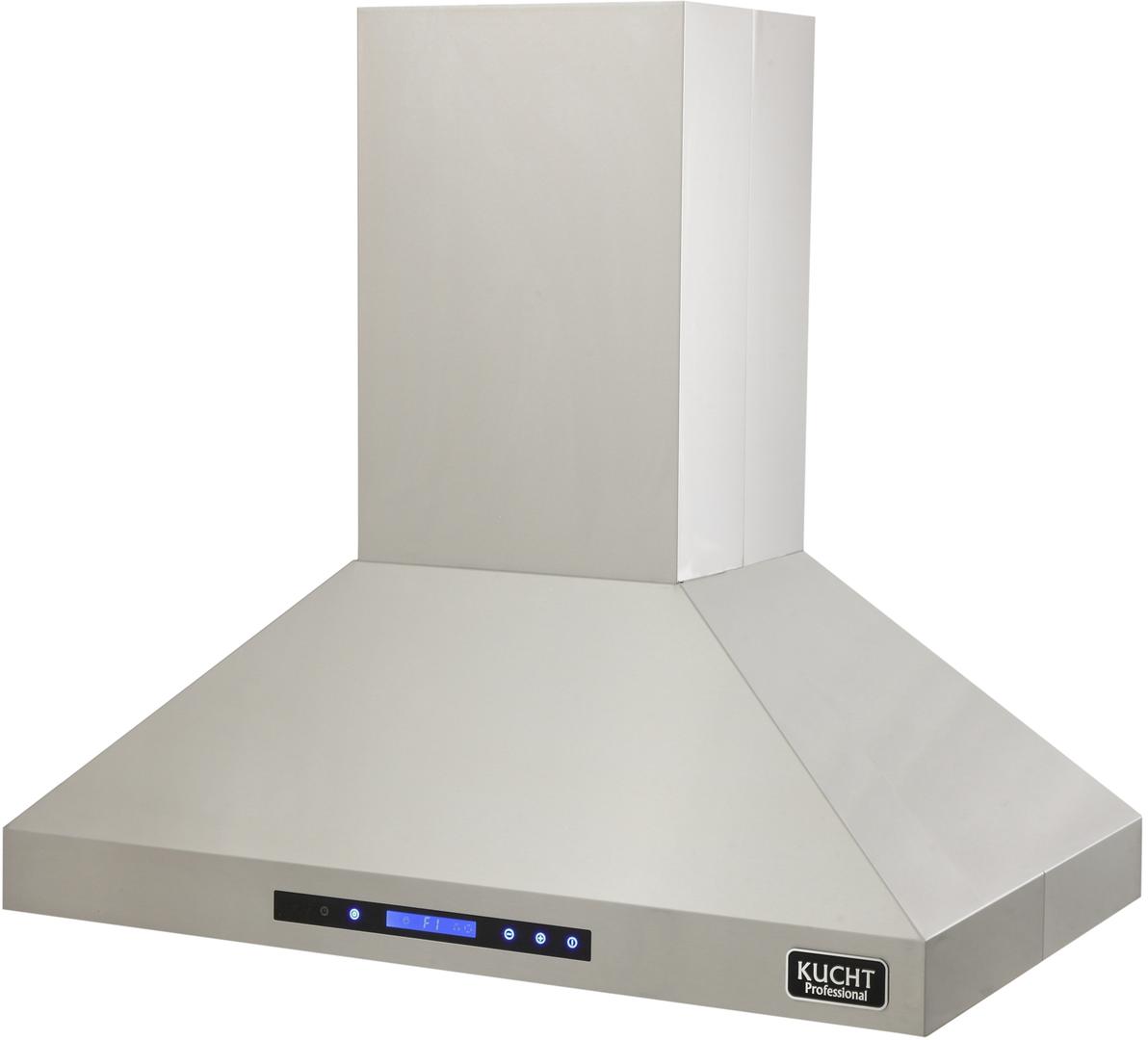 Kucht island range hood, stainless steel canopy with LED control strip