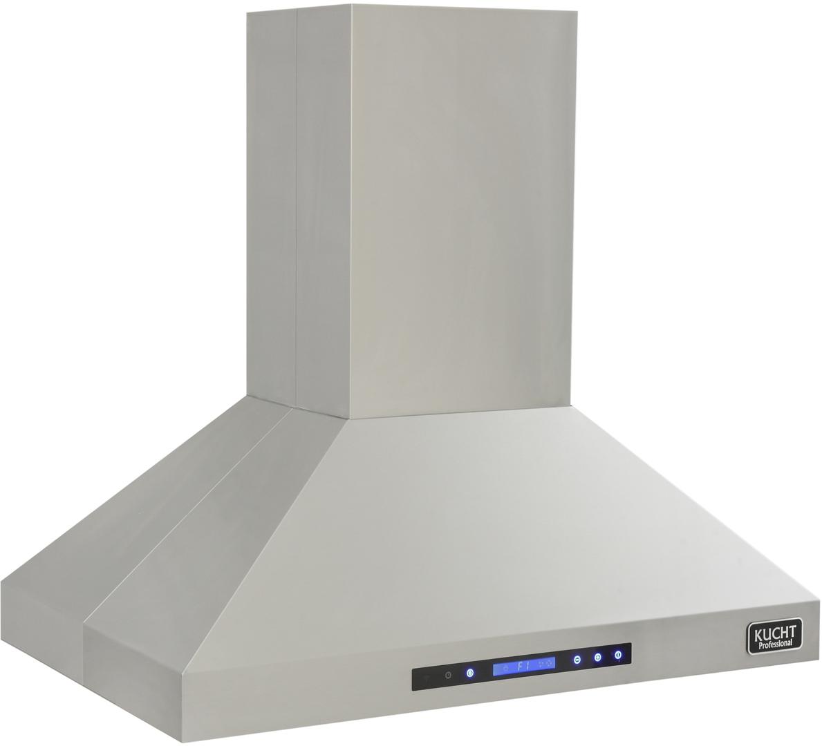 Kucht island range hood, stainless steel chimney with digital display and buttons