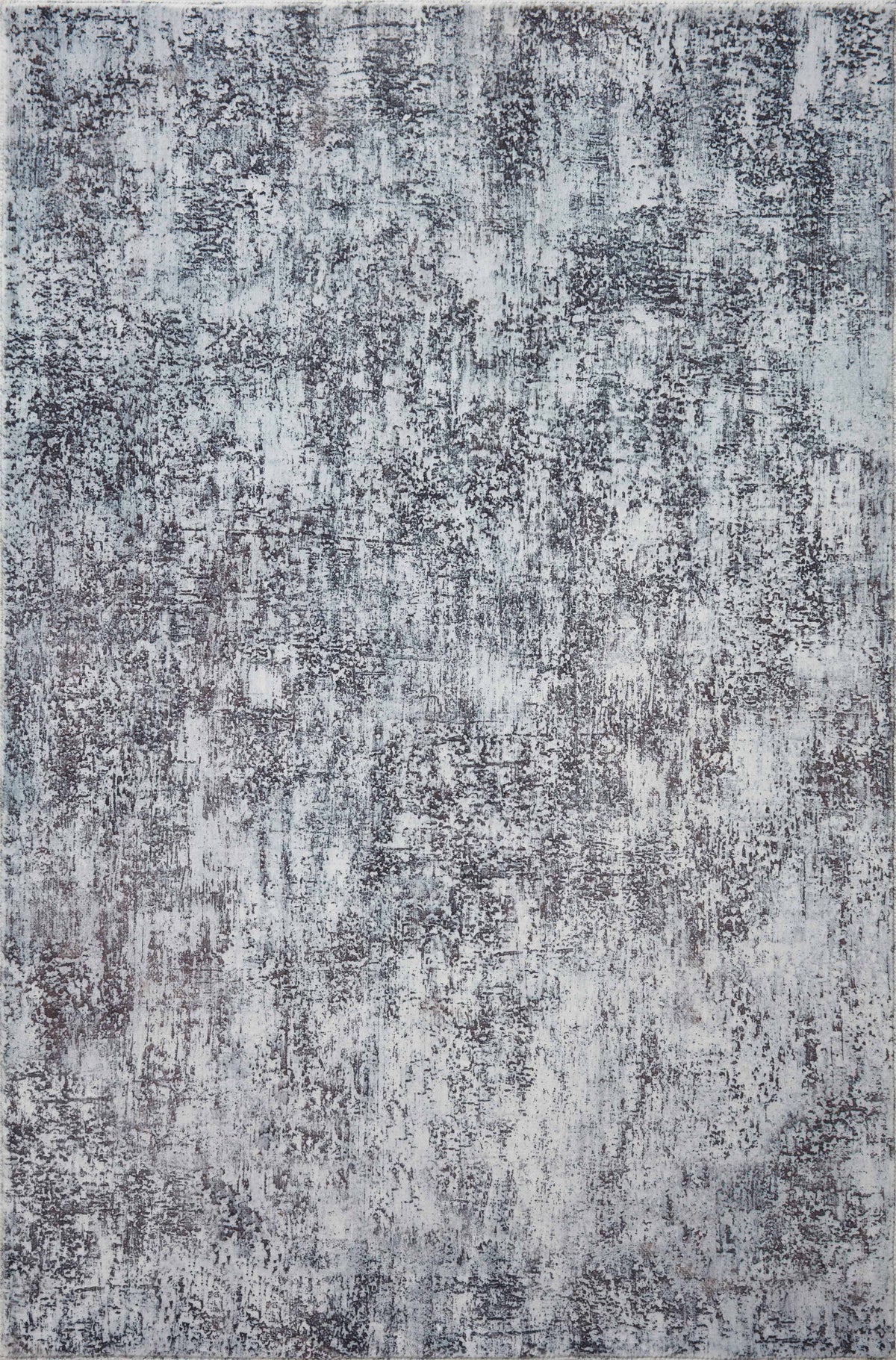 Contemporary hand-tufted rug close-up with faded distressed texture in fog and graphite