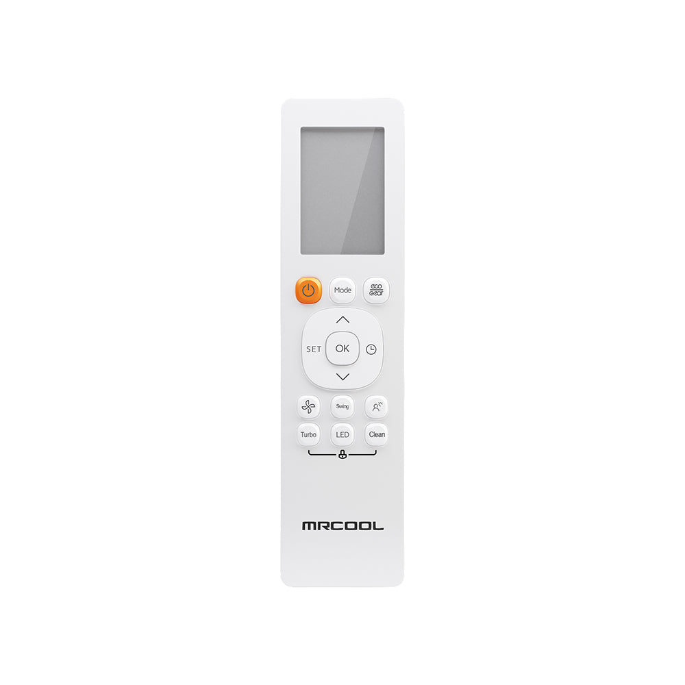 MRCOOL ductless mini-split remote control with LCD screen and button panel