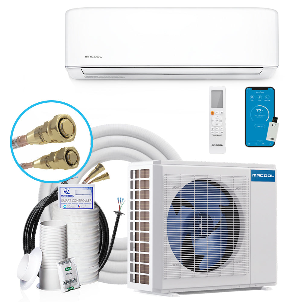 White ductless mini-split wall air handler with front control panel and fan grille