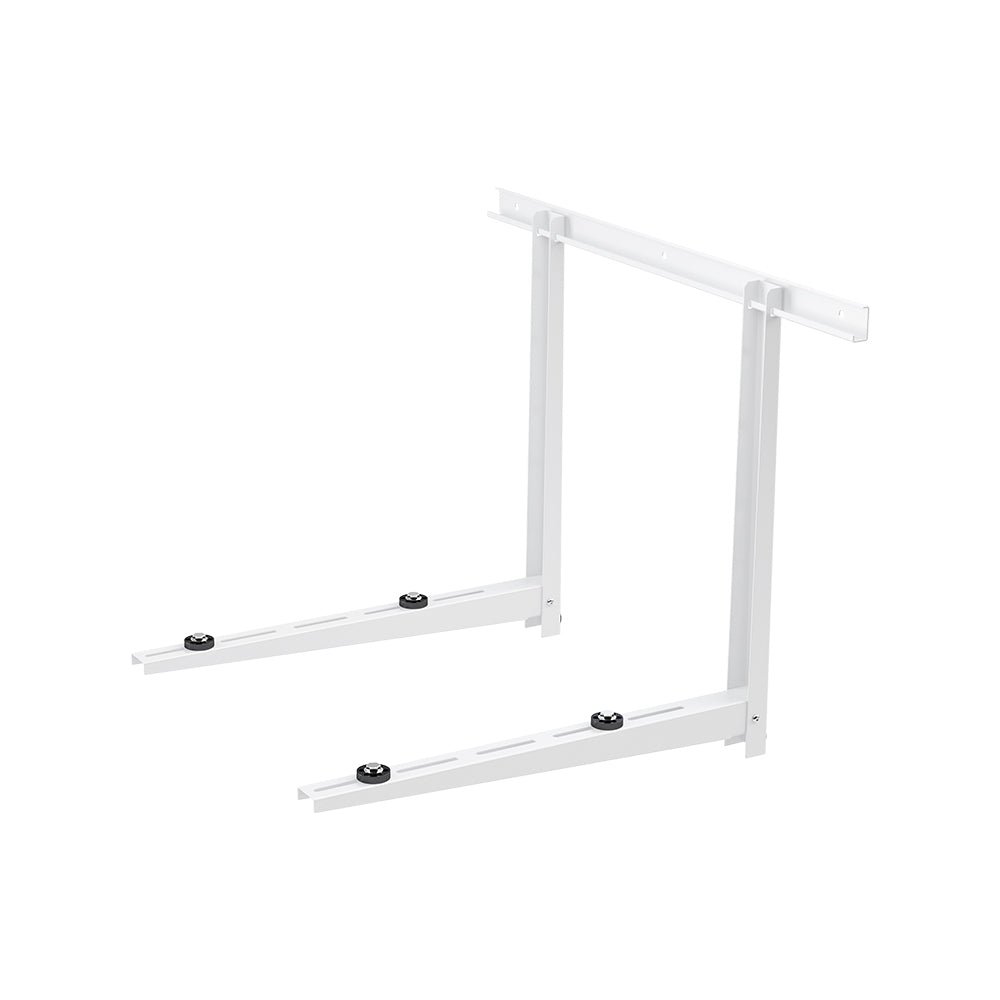 White metal condenser wall mount bracket with vertical posts and two horizontal rails