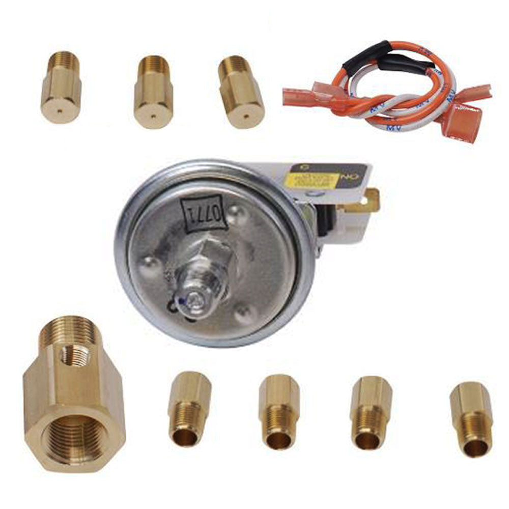 Propane conversion kit with metal regulator, brass fittings, and wiring harness connector