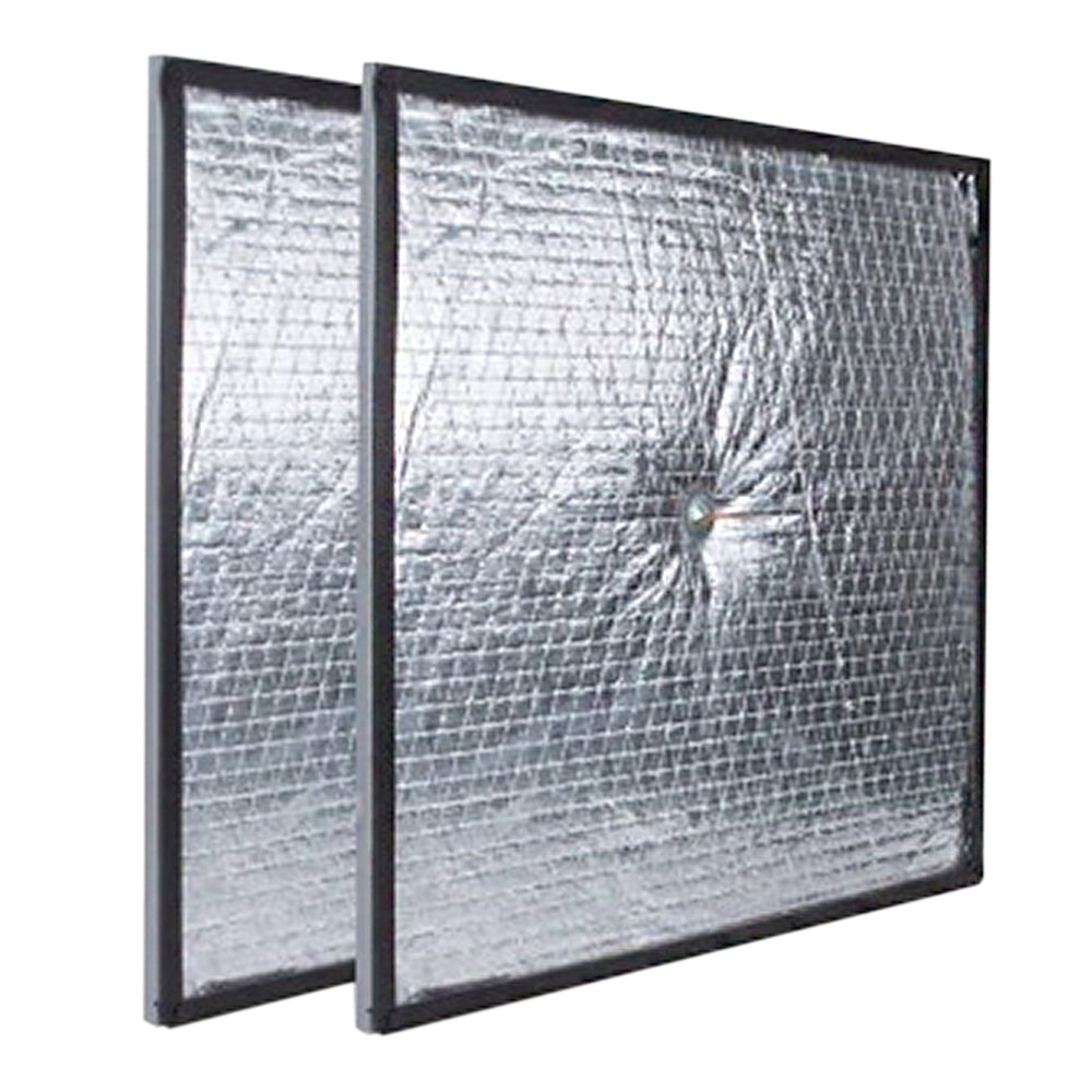 MRCOOL adapter panels with silver insulated foil and metal frame, shown side-by-side