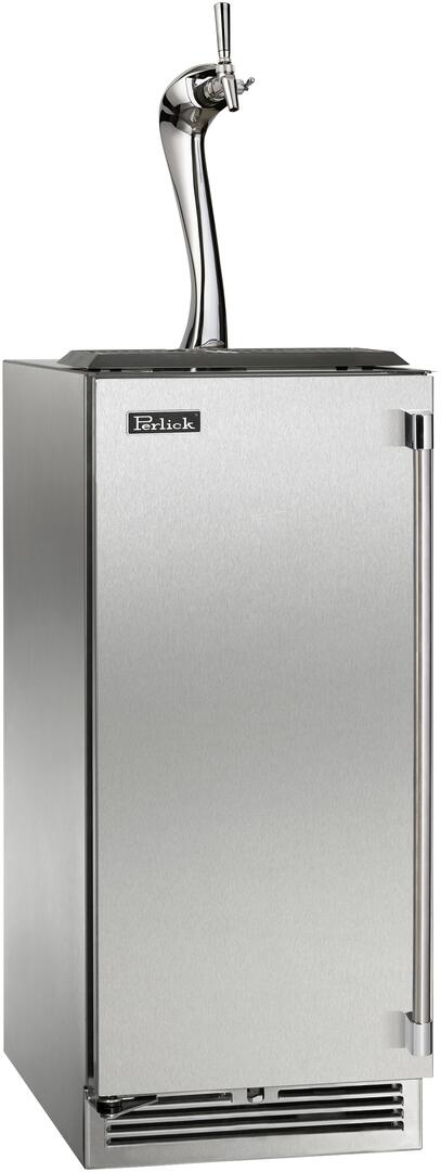 Stainless steel indoor beer dispenser with side spout on rectangular cabinet