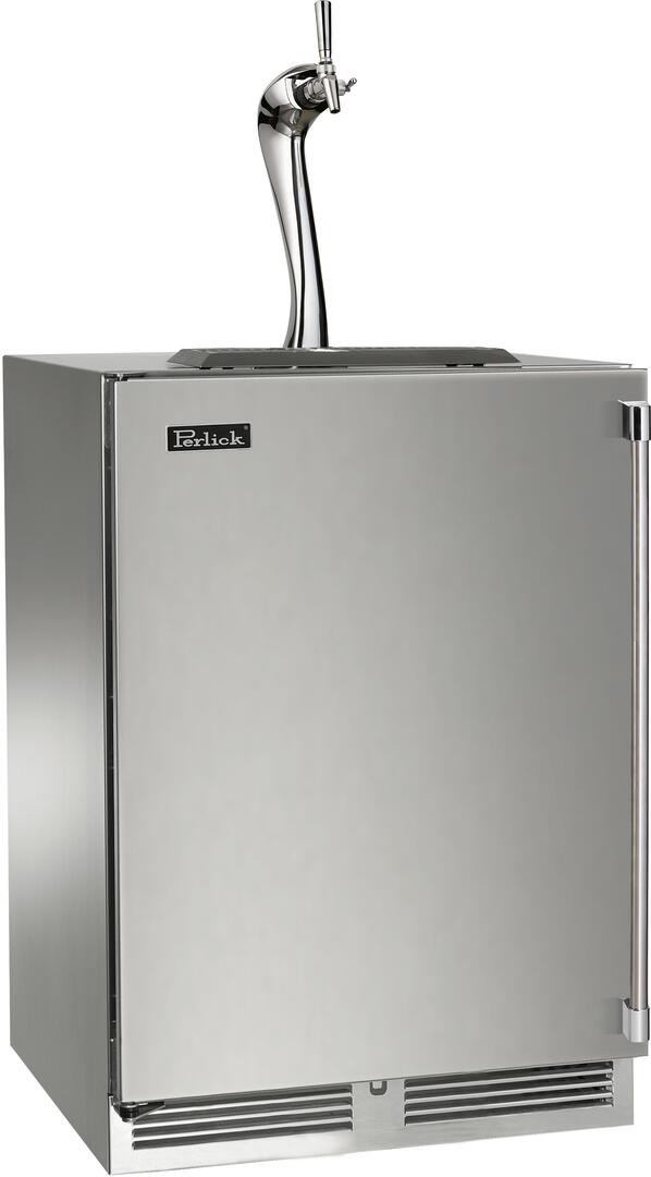 Stainless steel beer dispenser with chrome draft faucet and front grille