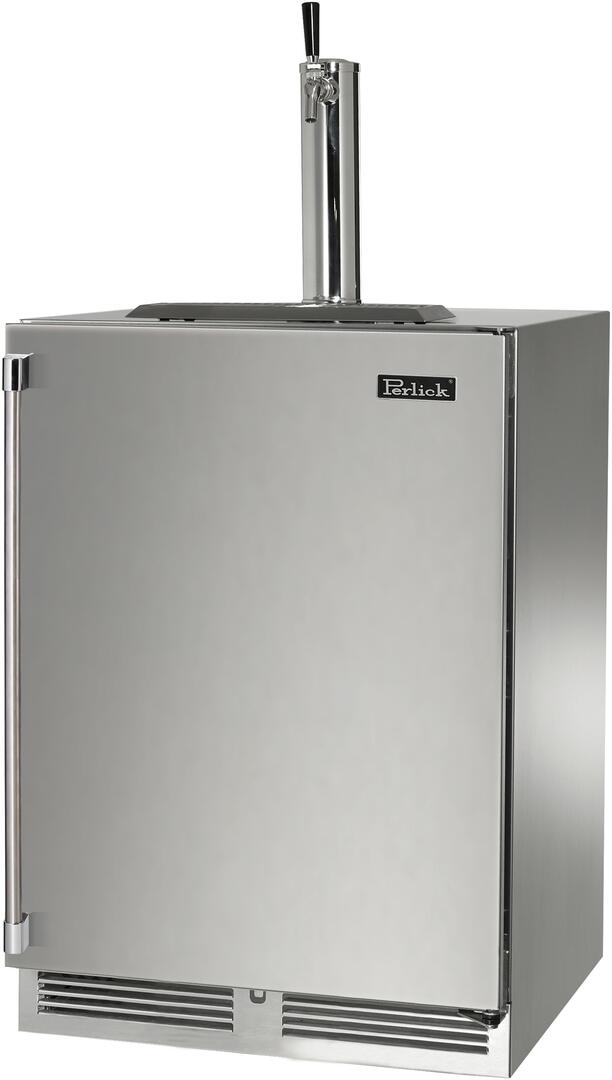 Perlick stainless steel beer dispenser with tap tower and side-mounted handle